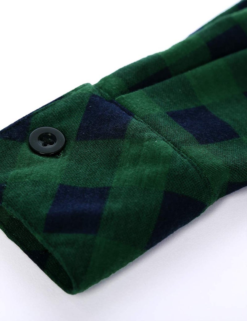 DJT Womens Soft Stretchy Knit Plaid Shirts Roll Up Long Sleeve Collared Button Down Blouses Tops Medium Green Plaid - Image 5
