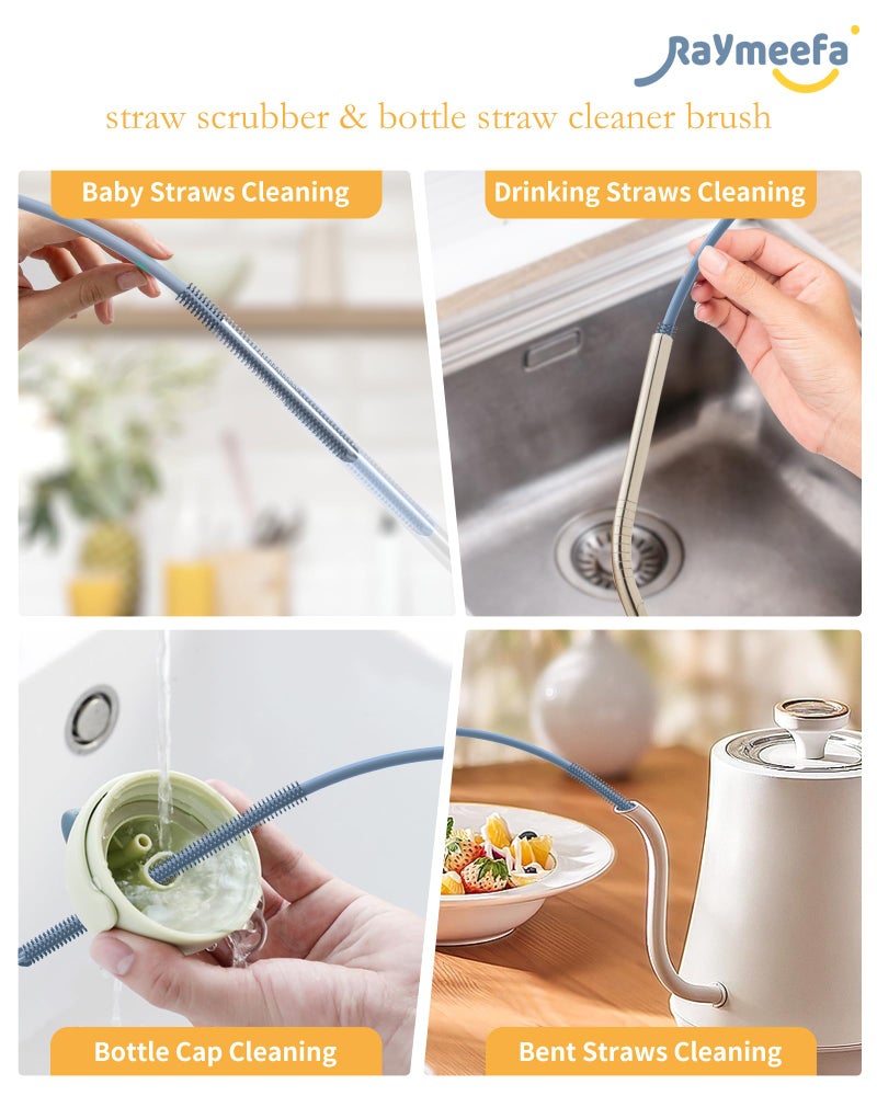 Raymeefa Extra Long Straw Cleaner Brush,Reusable and Soft Silicone Straw Cleaning Brush to Clean Crevice(Blue) - Image 2