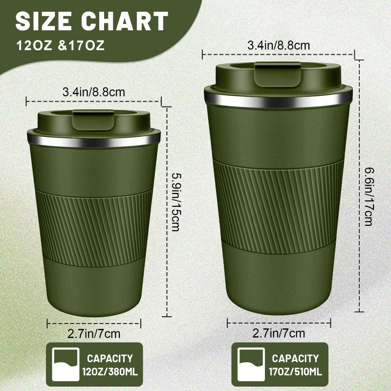 DUBUXW Insulated Coffee Tumblers with Flip Lid 12oz / 17oz  Stainless Steel Travel Coffee Mug Leak Proof  Vacuum Insulated Coffee Mug Thermos Cup  Keeps Cold and Hot for Coffee Tea - Image 2
