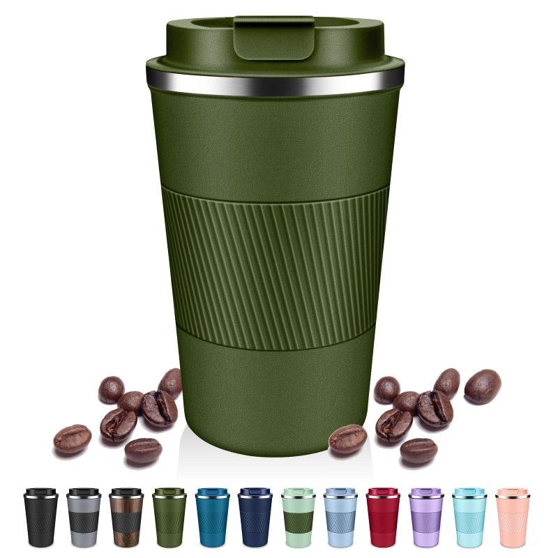 DUBUXW Insulated Coffee Tumblers with Flip Lid 12oz / 17oz  Stainless Steel Travel Coffee Mug Leak Proof  Vacuum Insulated Coffee Mug Thermos Cup  Keeps Cold and Hot for Coffee Tea - Image 1