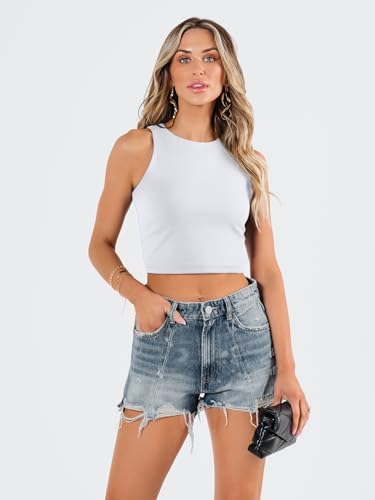 EFAN Womens Sexy Sleeveless High Neck Crop Tops Workout Cute Racerback Cropped Tank Tops Summer Clothes Teen Girls White S - Image 3