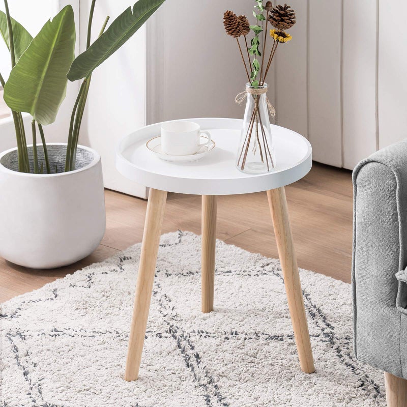 Apicizon Round Side Table White Tray Nightstand Coffee End Table for Living Room Bedroom Small Spaces Easy Assembly Bedside Table 15 x 18 Inches