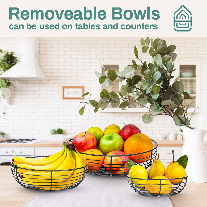 Home Intuition Heavy Duty 3-Tier Hanging Fruit and Vegetable Basket with 2 Metal Ceiling Hooks, Chrome - Image 5