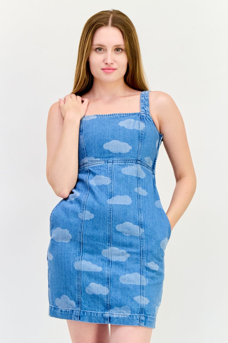 ONLY Women Washed Denim Midi Dress, Blue - Image 1