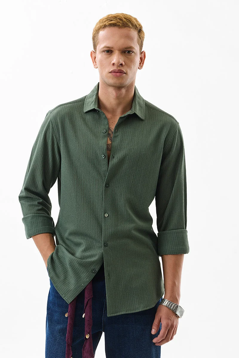 SNITCH Dark Green Textured Slim Fit Shirt