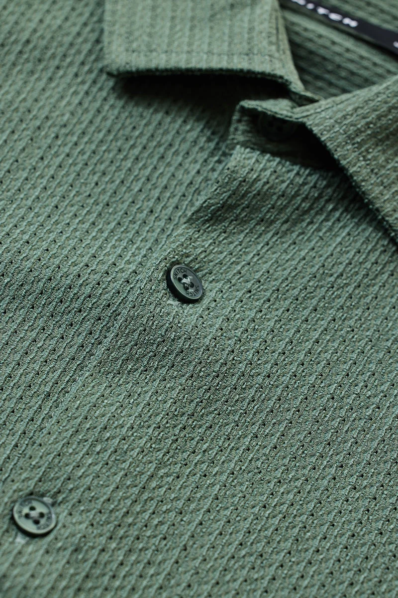 SNITCH Dark Green Textured Slim Fit Shirt