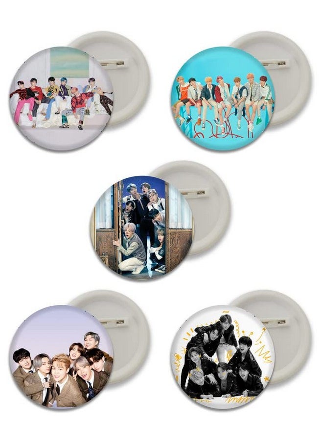 D2c D2C Plastic Premium BTS Round Pin Button Badge - Perfect for Boys, Girls, Men & Women | Trendy KPOP Batches for Bags, Backpacks | Ideal Birthday Gift | Size 58mm Multicolor (0+Years) Pack of 5 D9  - Image 1