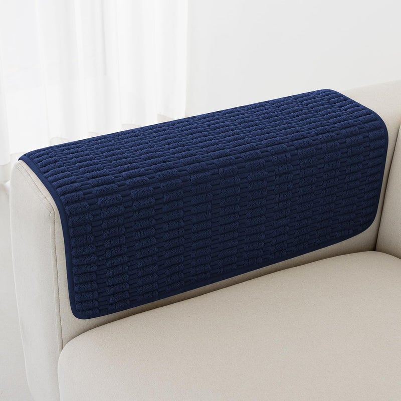 Foxdecor Couch Arm Covers Sofa Arm Covers  Arm Chair Covers Set of 2  Non-Slip Chair Arm Covers  Arm Rest Cover for Sofa  Armchair Slipcovers Couch Protector (Dark Blue 30x30 inch) - Image 1