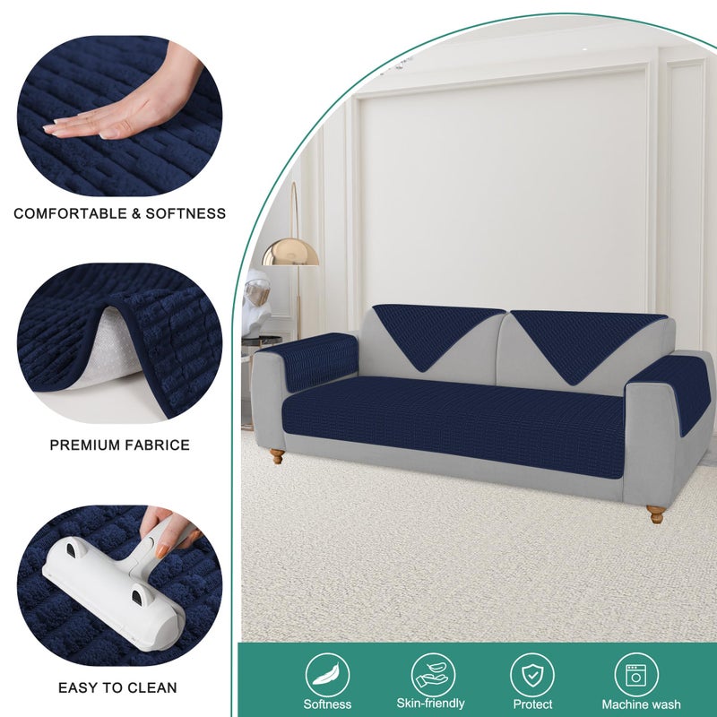 Foxdecor Couch Arm Covers Sofa Arm Covers  Arm Chair Covers Set of 2  Non-Slip Chair Arm Covers  Arm Rest Cover for Sofa  Armchair Slipcovers Couch Protector (Dark Blue 30x30 inch) - Image 2