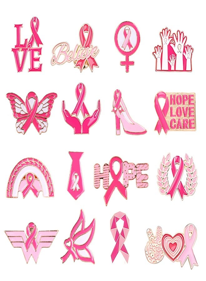 مجموعة دبابيس RLHRNDE للتوعية بسرطان الثدي، 16 قطعة، للنساء والرجال، شارات مينا رقيقة لدعم الناجيات من سرطان الثدي، مناسبة للفعاليات الخيرية والاجتماعية العامة، شارة بالجملة، بيان دعم الناجيات من سرطان الثدي (16 دبوس وردي). - Image 1