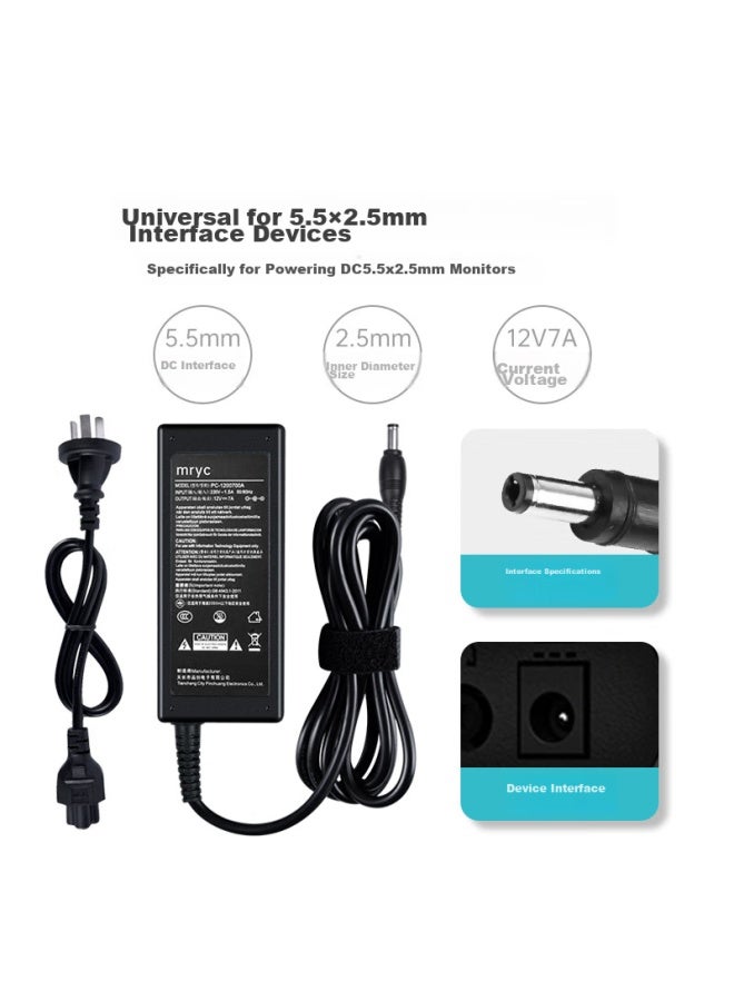 Mryc كابل محول الطاقة Mryc 12V7A متوافق مع شاشة الكمبيوتر Aoc Lcd، كاميرا المراقبة، الطابعة، جهاز تسجيل النقد باللمس، شاحن الكمبيوتر الصناعي - Image 4