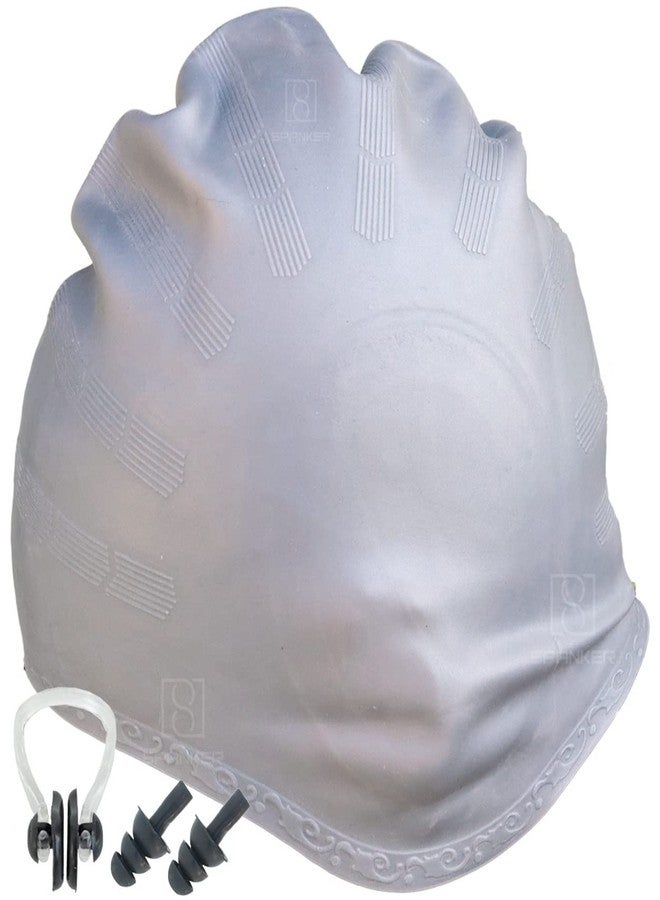 Spanker Unisex Swim Cap with 3D Ear Protection, Durable Flexible Silicone Swimming Hat for Short/Long Hair with Ear Plugs&Nose Clip, Grey SSTP - Image 1