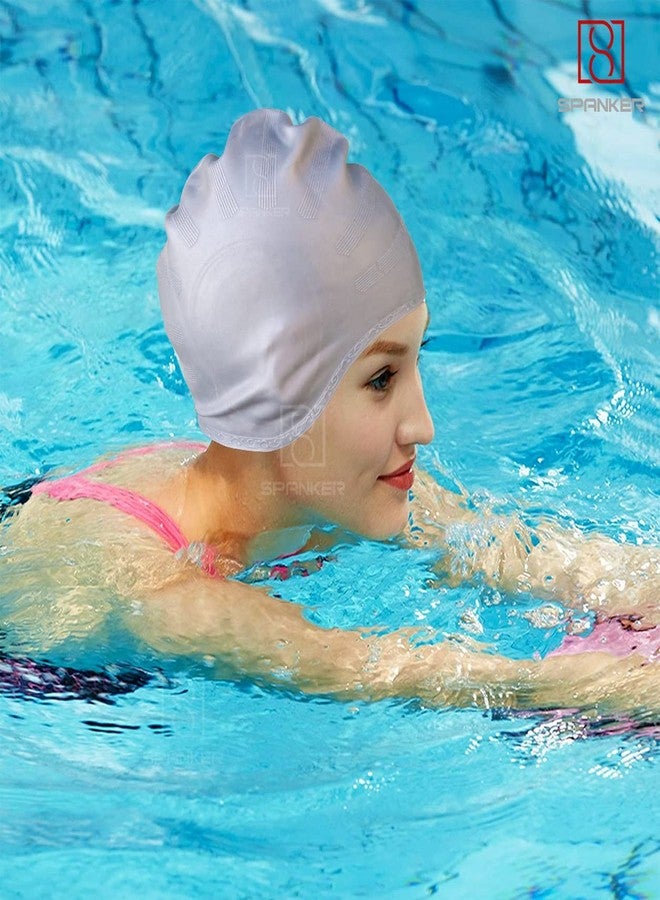 Spanker Unisex Swim Cap with 3D Ear Protection, Durable Flexible Silicone Swimming Hat for Short/Long Hair with Ear Plugs&Nose Clip, Grey SSTP - Image 2