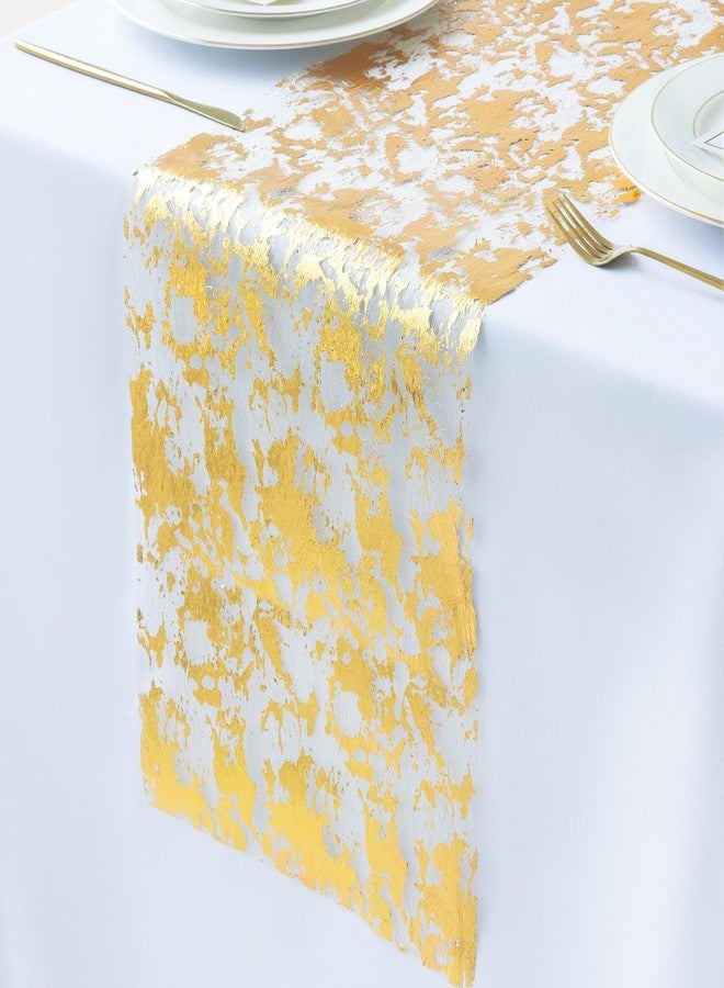 NLUS 2 PCS Gold Table Runner, 11"x108" Per Roll Sequin Glitter Foil Metallic Gold Thin Mesh Table Runner for Party, Wedding, Birthday, Christmas Decor - Image 1