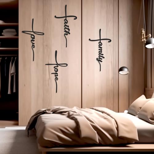Bnesi Metal Wall Art Sign 4Piece Set Love Faith Family Hope 15 x 8 in Waterproof Religious and Spiritual Hanging Cross Wall Decor for Home Decoration - Image 3