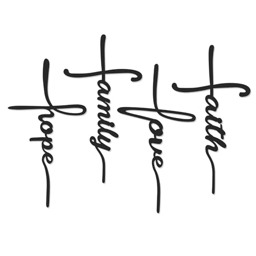Bnesi Metal Wall Art Sign 4Piece Set Love Faith Family Hope 15 x 8 in Waterproof Religious and Spiritual Hanging Cross Wall Decor for Home Decoration - Image 1