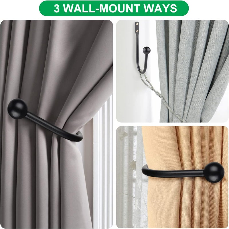 gobutend Curtain Holdbacks, 4pcs Curtains Holder Wall Mounted Drapery Tiebacks Retro Window Hook for Home Decor, Matte Black - Image 5
