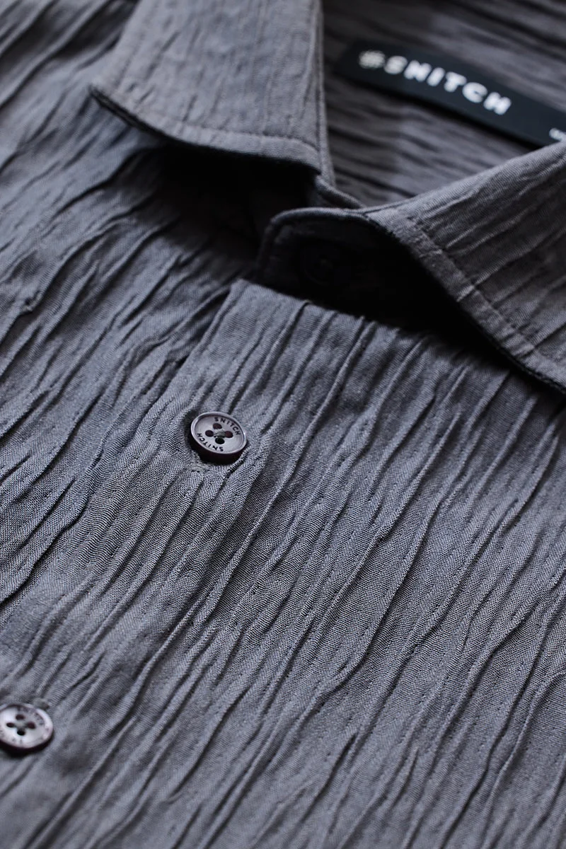SNITCH Charcoal Grey Slim Fit Creased Shirt
