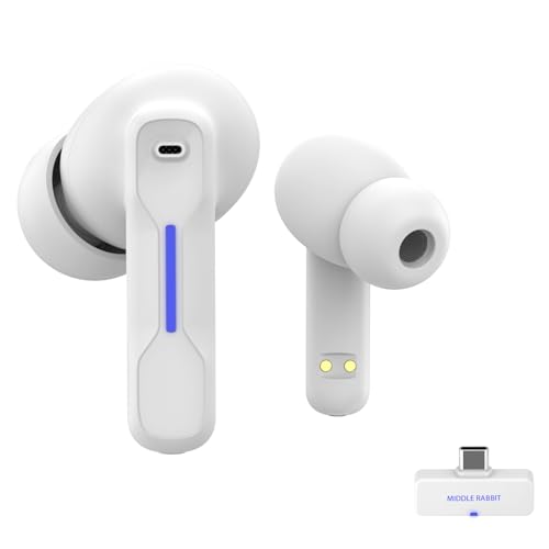 Middle Rabbit SW4 USB Wireless Earbuds for PC and Laptop: Bluetooth Headphones with 2.4GHz Dongle for Work, Wireless Headset for Work, with Microphone, Earphones with Mic for Computer Desktop(White) - Image 1