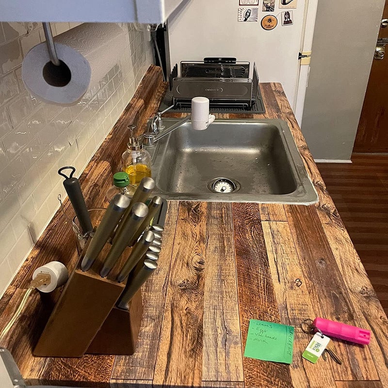 TANONE Wood Contact Paper Kitchen Peel and Stick Wallpaper, Self Adhesive Removable Wallpaper Countertops Waterproof, Shiplap Wall Paper Wood Vinyl Wrap for Cabinets Rustic Brown 35.4" x 236" - Image 2