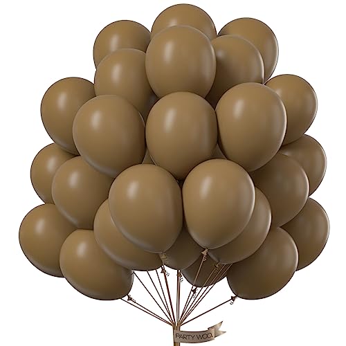 PartyWoo Brown Balloons 100pcs 12 Inch Boho Neutral Coffee Tan Fall Latex Helium Balloons for Wedding Baby Shower Gender Reveal Graduation Safari Woodland Birthday Fall Party Decorations BrownF09 - Image 1