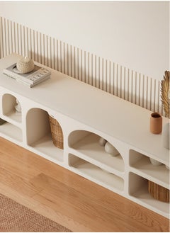 Merry Moments Media Console Wooden TV Stand Bookshelf Cave TV Unit Entertainment Unit TV Media Console TV Stand Luxury TV Unit TV Cabinet MDF Board Fashionable Creamy White Finish L160xH50xW40 cm  - Image 4