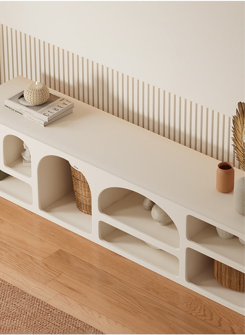 Merry Moments Media Console Wooden TV Stand Bookshelf Cave TV Unit Entertainment Unit TV Media Console TV Stand Luxury TV Unit TV Cabinet MDF Board Fashionable Creamy White Finish L160xH50xW40 cm  - Image 4
