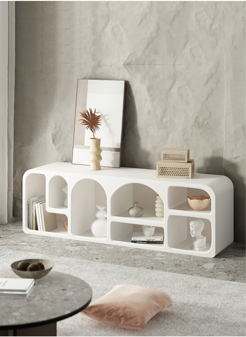 Merry Moments Media Console Wooden TV Stand Bookshelf Cave TV Unit Entertainment Unit TV Media Console TV Stand Luxury TV Unit TV Cabinet MDF Board Fashionable Creamy White Finish L160xH50xW40 cm  - Image 3