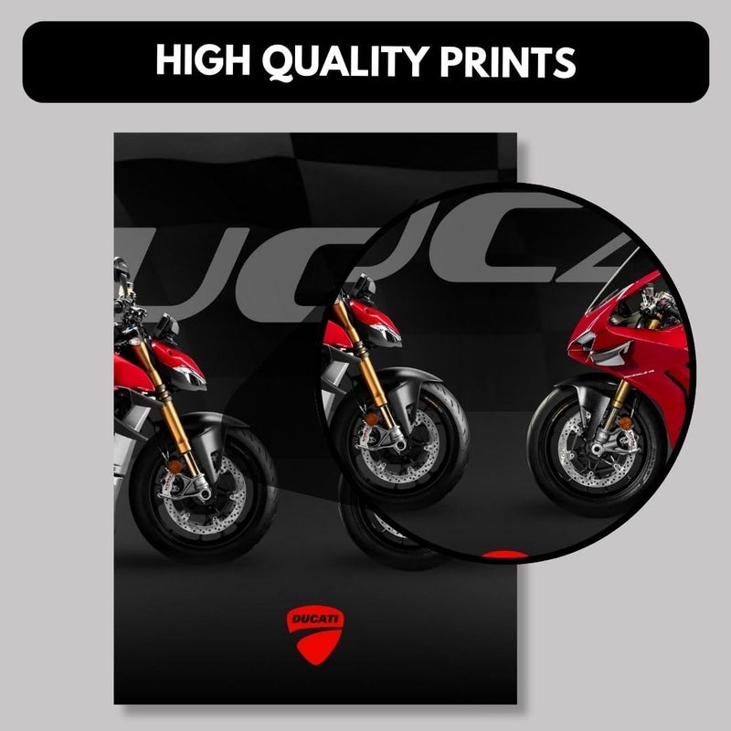 Funk You Ducati Bike Poster Set of 3 – A3 Size Premium Wall Art of Streetfighter V4 & Panigale V4 R | Superbike Poster for Bedroom, Garage, Living Room | 3-Piece Split Motorcycle Print (Unframed) - Image 5