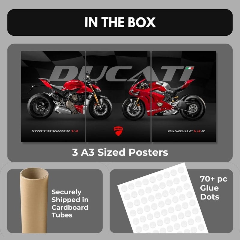 Funk You Ducati Bike Poster Set of 3 – A3 Size Premium Wall Art of Streetfighter V4 & Panigale V4 R | Superbike Poster for Bedroom, Garage, Living Room | 3-Piece Split Motorcycle Print (Unframed) - Image 4