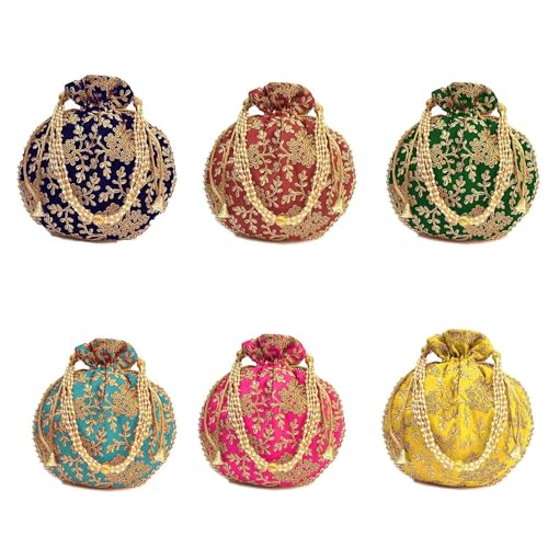 IGH Indian Ethnic Purple Potli Bag Ladies Handbag Batwa Pearls Handle Clutch for Women - Image 3