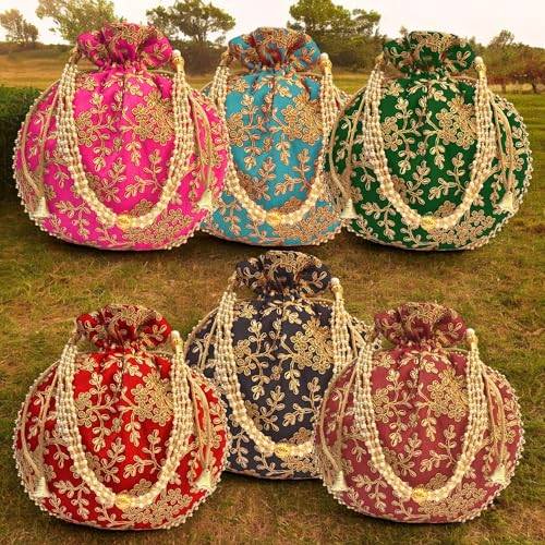 IGH Indian Ethnic Purple Potli Bag Ladies Handbag Batwa Pearls Handle Clutch for Women - Image 4