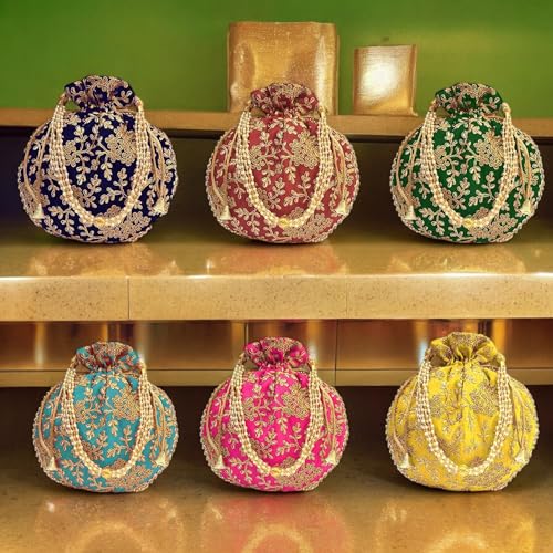 IGH Indian Ethnic Purple Potli Bag Ladies Handbag Batwa Pearls Handle Clutch for Women - Image 5