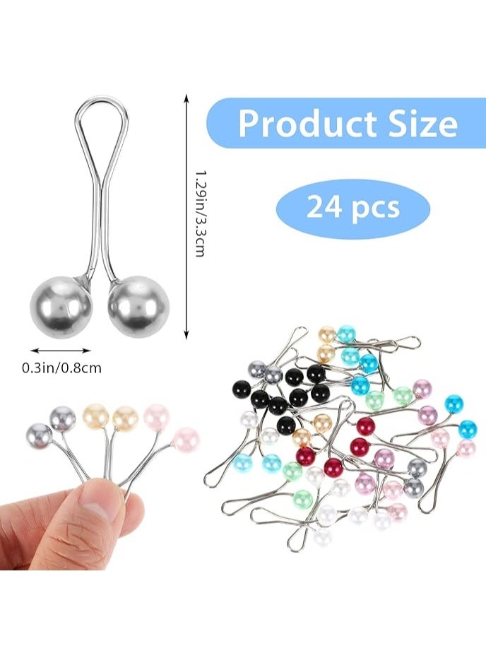 24 قطعة دبوس حجاب للنساء – مشابك وشاح لؤلؤية، دبابيس وشاح ملونة، بروش دبوس، دبابيس أمان للشالات والوشاحات والسترات – طقم إكسسوارات حجاب أنيق - Image 2