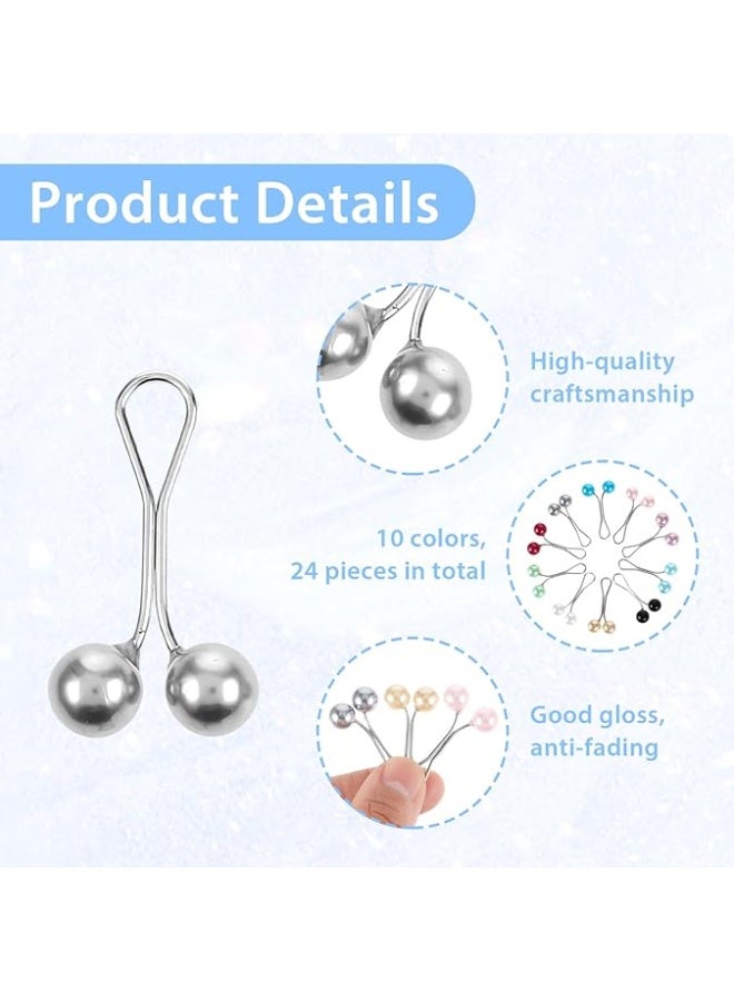 24 قطعة دبوس حجاب للنساء – مشابك وشاح لؤلؤية، دبابيس وشاح ملونة، بروش دبوس، دبابيس أمان للشالات والوشاحات والسترات – طقم إكسسوارات حجاب أنيق - Image 3