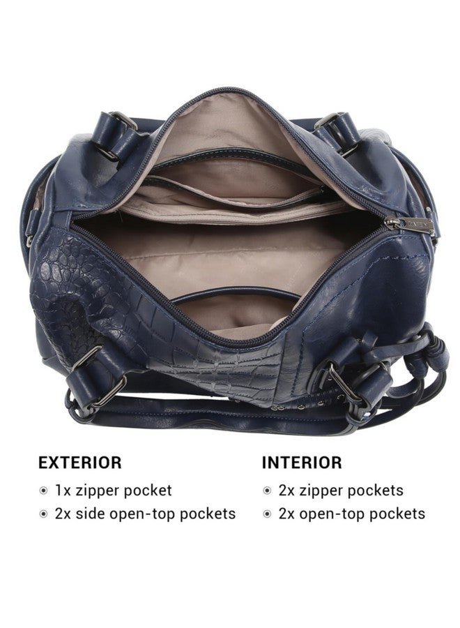 DASEIN Dasein Women Soft Vegan Leather Barrel Bags Large Hobo Top Handle Work Totes Satchel Handbags Shoulder Purse (Navy blue) - Image 3