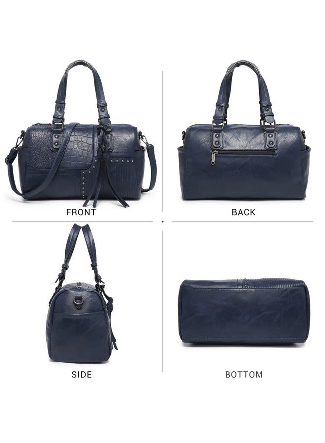 DASEIN Dasein Women Soft Vegan Leather Barrel Bags Large Hobo Top Handle Work Totes Satchel Handbags Shoulder Purse (Navy blue) - Image 1
