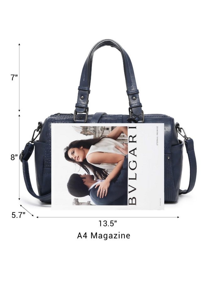DASEIN Dasein Women Soft Vegan Leather Barrel Bags Large Hobo Top Handle Work Totes Satchel Handbags Shoulder Purse (Navy blue) - Image 2