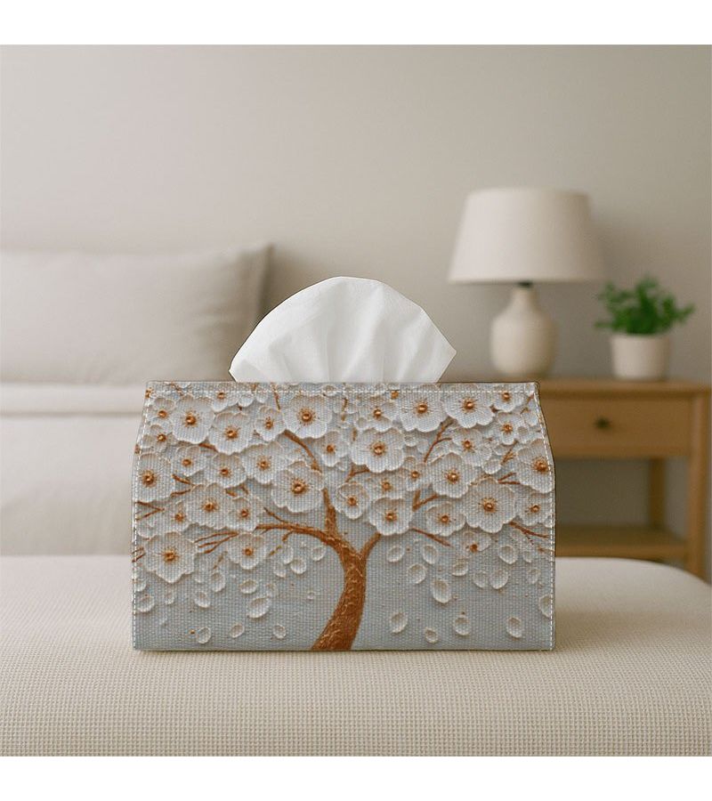 Elegant Minimalist Tissue Box 18cm White Blossom Napkin Holder for Home Kitchen Car - Image 5