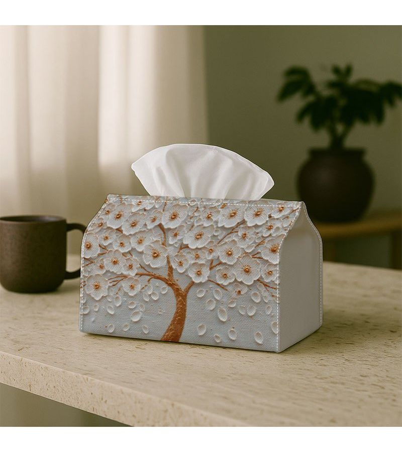 Elegant Minimalist Tissue Box 18cm White Blossom Napkin Holder for Home Kitchen Car - Image 2