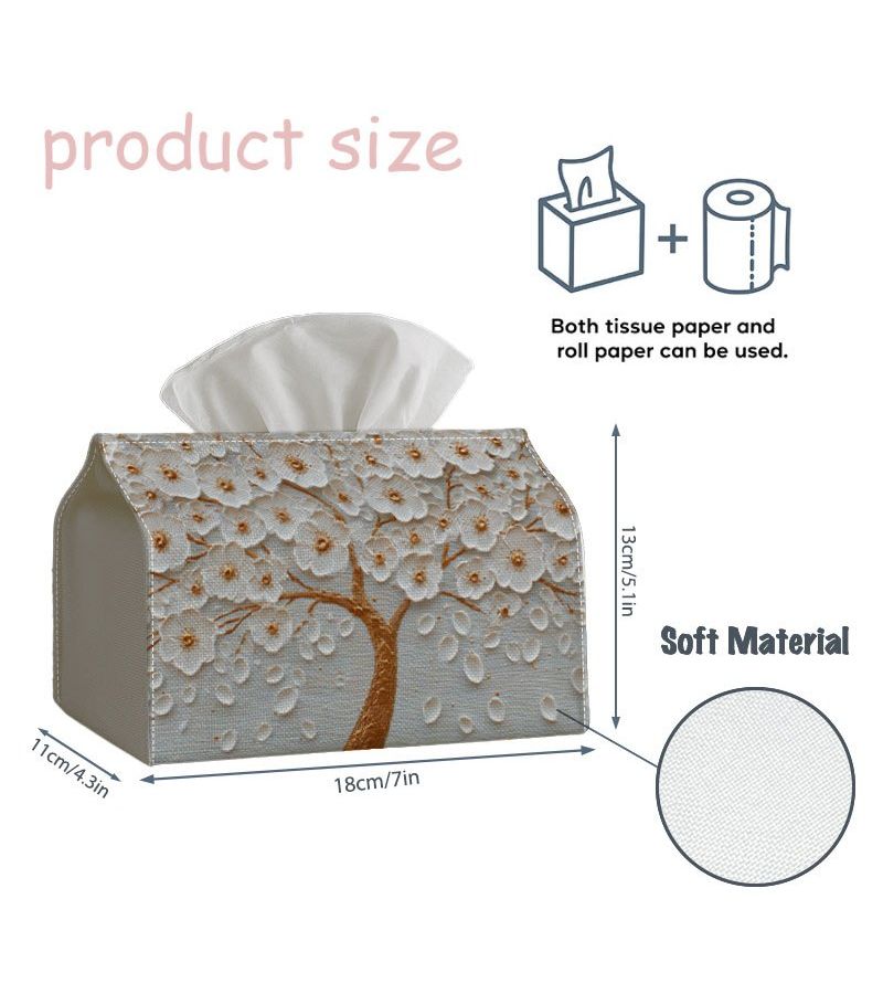 Elegant Minimalist Tissue Box 18cm White Blossom Napkin Holder for Home Kitchen Car - Image 3