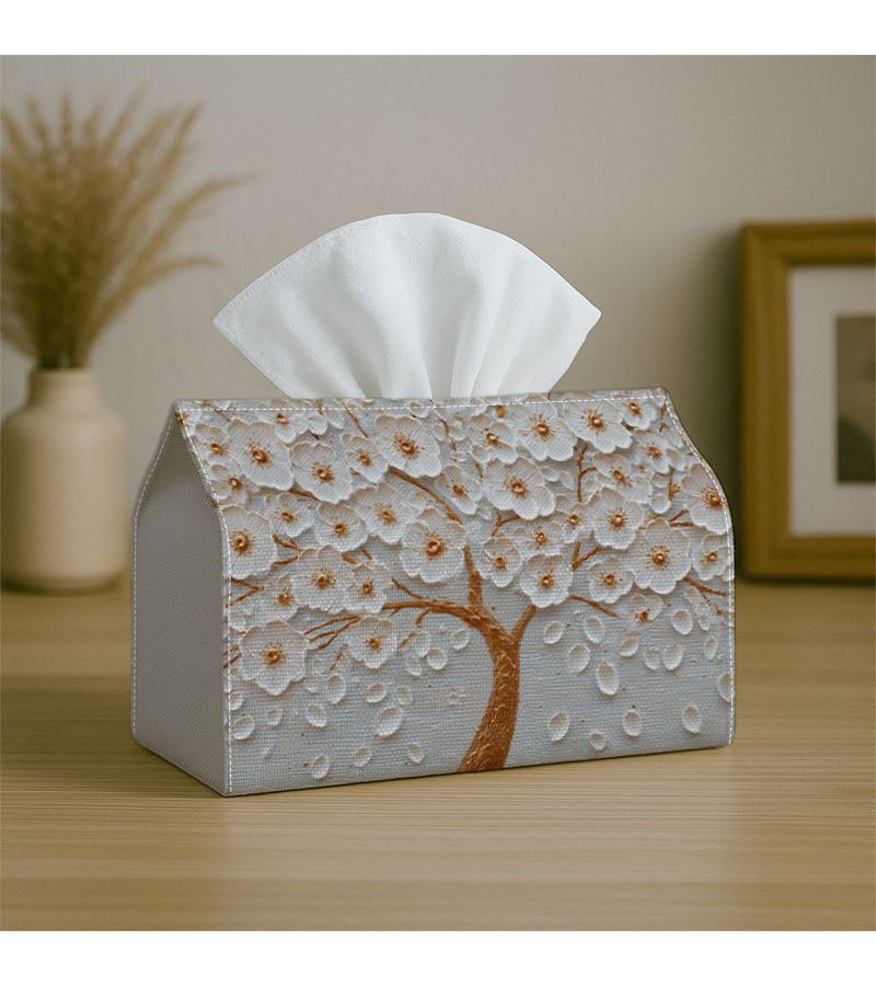 Elegant Minimalist Tissue Box 18cm White Blossom Napkin Holder for Home Kitchen Car - Image 4