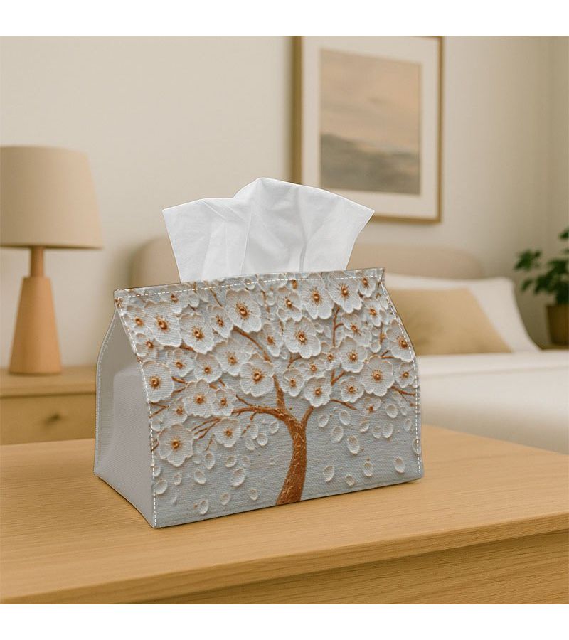 Elegant Minimalist Tissue Box 18cm White Blossom Napkin Holder for Home Kitchen Car - Image 1