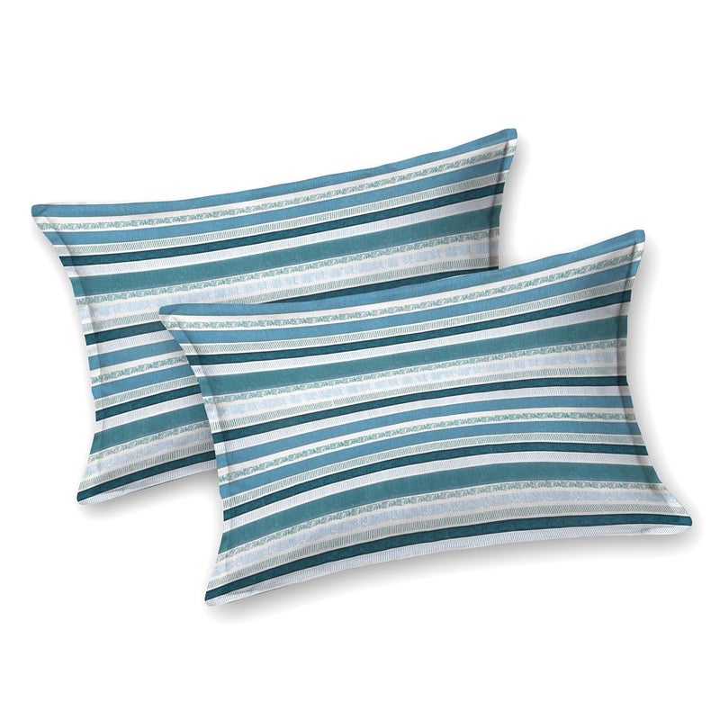 Bella Casa Double Bedsheet Set King Size Cotton with 2 Pillow Covers Strip Design Blue & Grey Colour - Stella Collection - Image 4