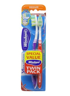 WISDOM Multicolour Xtra clean medium toothbrush 2 pc 