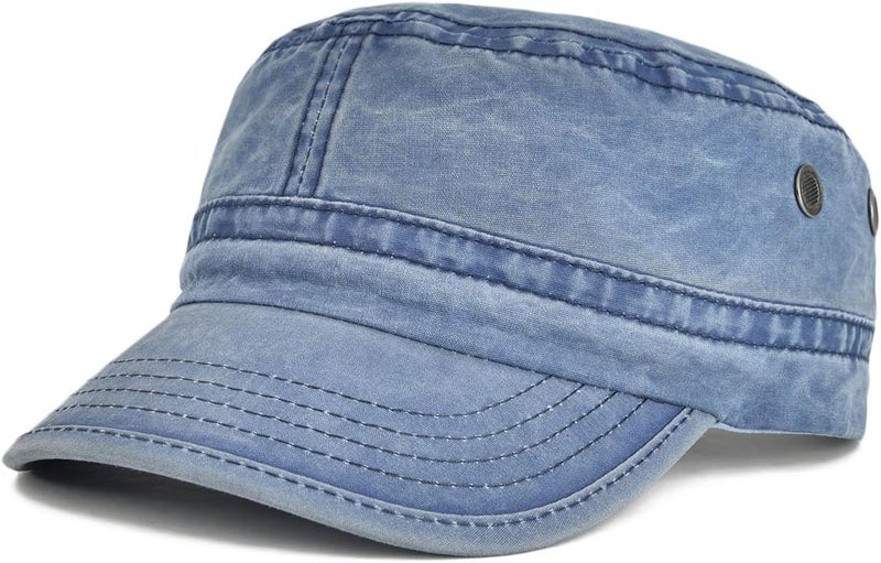 VOBOOM Washed Cotton Military Cadet Army Caps Unique Design Vintage Flat Top Hat - Image 1