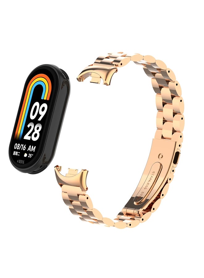 O Ozone Metal Watch Strap Compatible with Xiaomi Mi Band 8 , Stainless Steel Adjustable Smartwatch Replacement Bracelet Men Women -Rose Gold  - Image 1