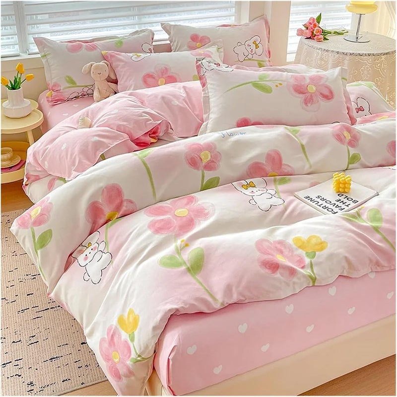 Cotton Bedding Set Four Piece Sheet Set Comfort Girly Fresh Style Couple Bed Comforter(Color-10,200x230cm) - Image 1