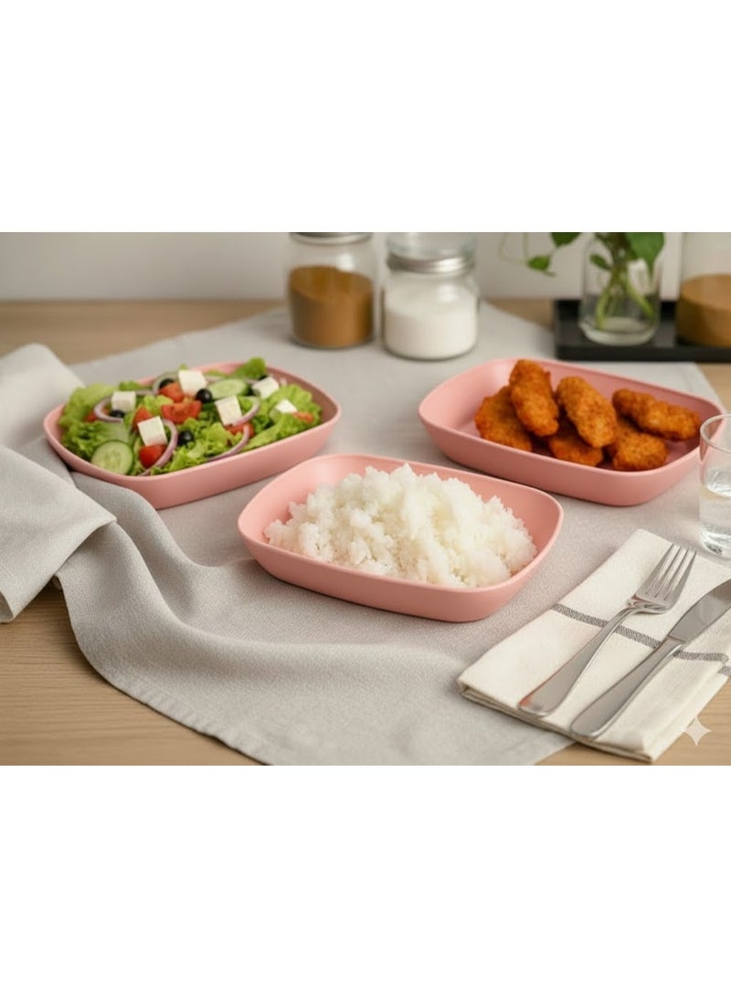 فافيلا طقم اطباق  بلاستيك مستطيل -3 قطع  متعدد الاستخدام -كود 1052-لون وردي - Image 1