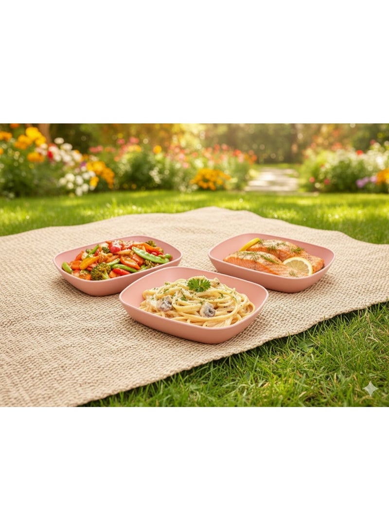 فافيلا طقم اطباق  بلاستيك مستطيل -3 قطع  متعدد الاستخدام -كود 1052-لون وردي - Image 2